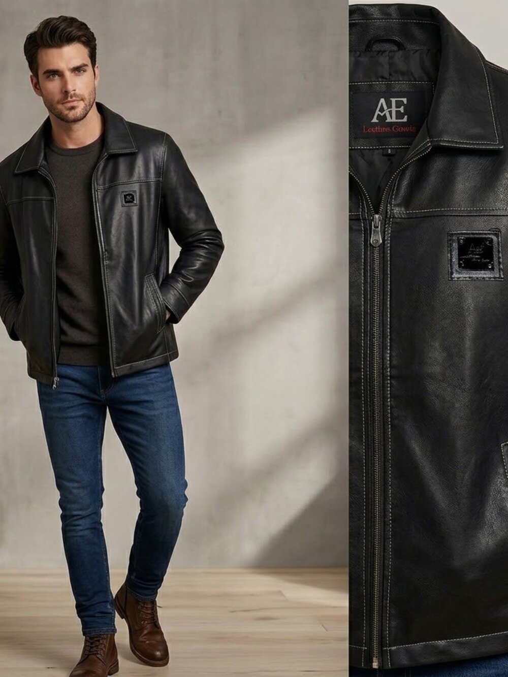 AE Luxury Collection full zip black Faux Buttery Leather Coat Jacket sz L